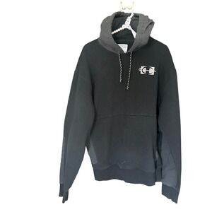 Champion Hoodie Men's L - Rare - Nylon Panel Double Hood Logo Black
